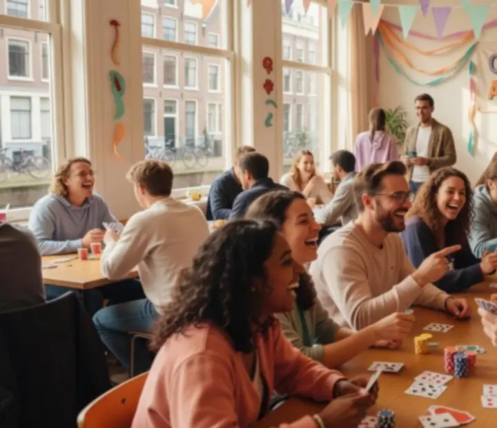 Sfeervol community moment tijdens een kaart- en pokeravond