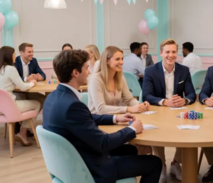 Jonge volwassenen aan een pokertafel tijdens een gezellige pokeravond